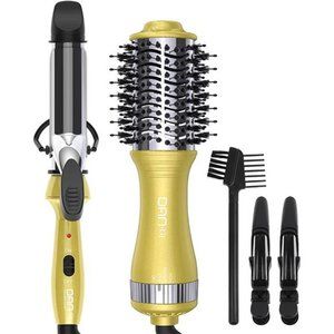 Travel Size Hair Blow Dryer Brush & 1 Inch Mini Curling Wand Set